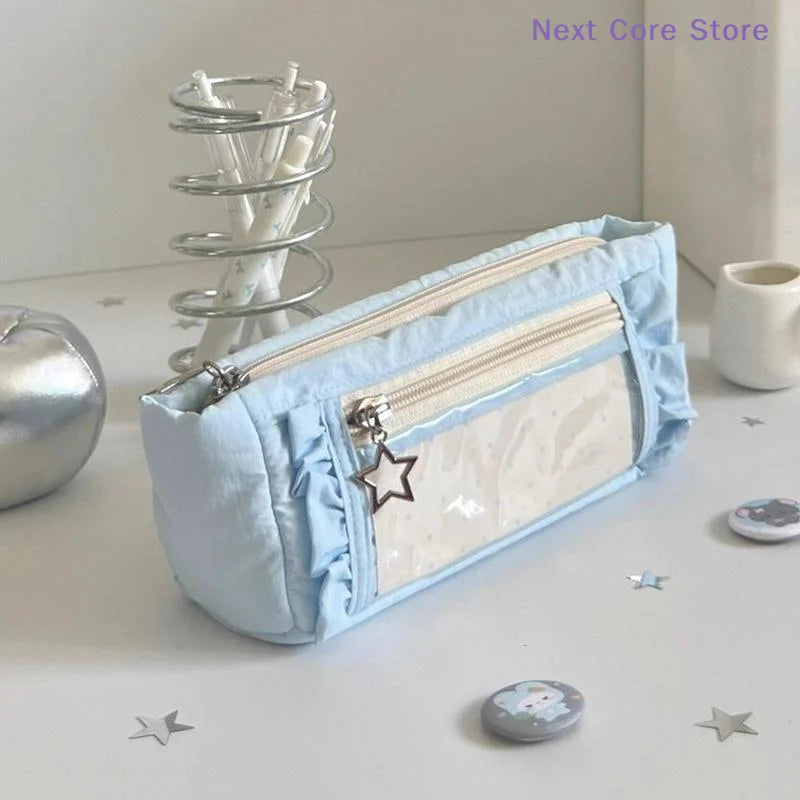 Large Lace Pencil Case – Dual Compartment Stationery Pen Bag Lace Pencil Case HIP