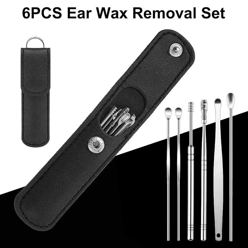 6-Piece Stainless Steel Ear Cleaning Set – Reusable Earpicks Ear Cleaning Kit HIP