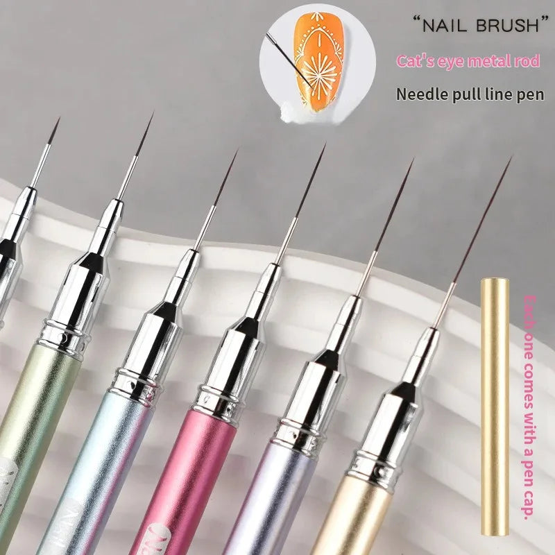 Multi Size Nail Art Liner Brush Fine Line Detail Drawing Pen Macaron Metal Handle Striping Brush Precise Line Flower Detail DIY HIP