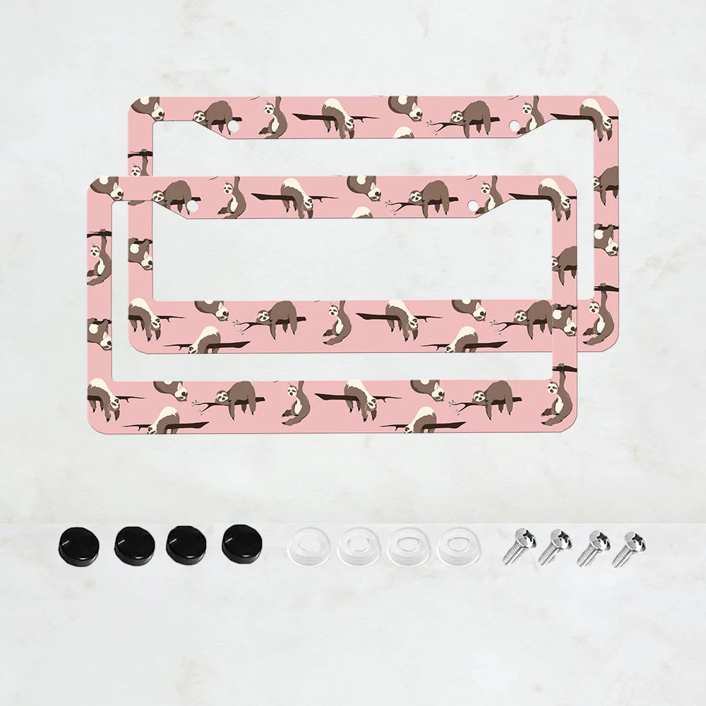 2-Pack Sloth Pink Aluminum License Plate Frames – 2 Hole Fit License Plate Frame HIP 1