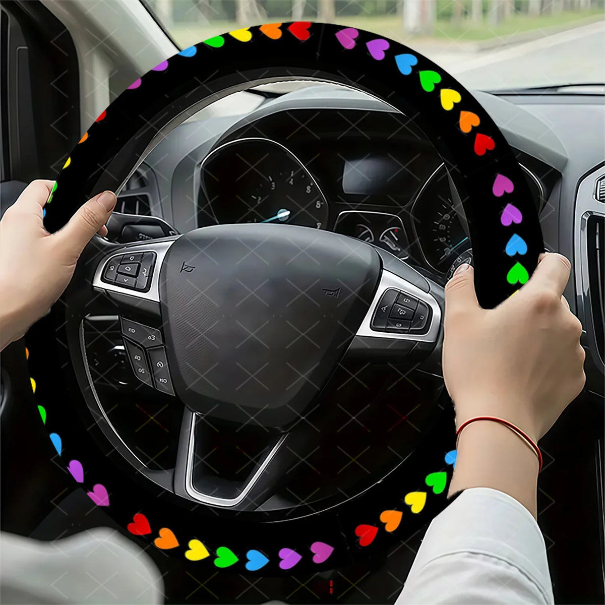 Rainbow Gradient Hearts Steering Wheel Cover – Easy Install Steering Wheel Cover HIP