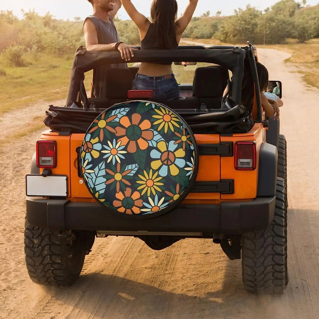 Retro Hippie Floral Spare Tire Cover – SUV, RV & Trailer 14–17" Spare Tire Cover HIP