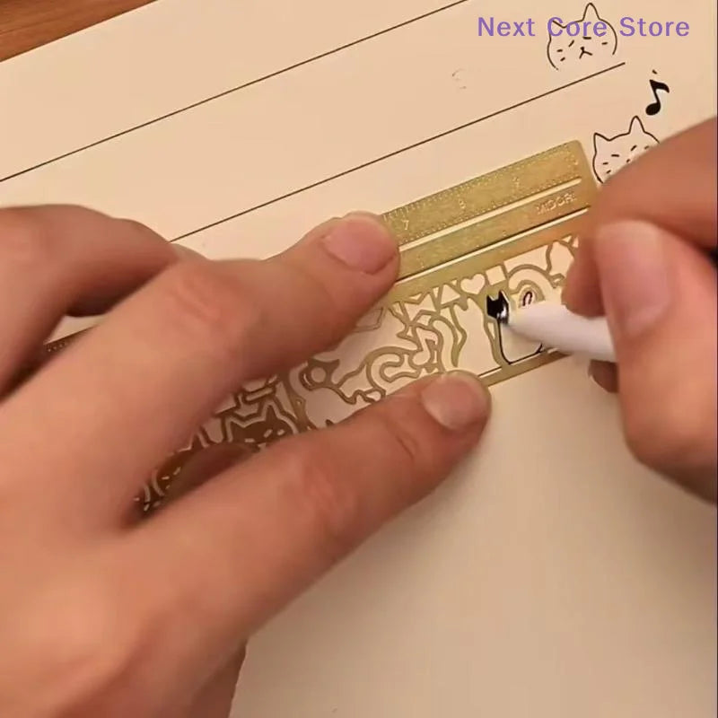 Cute Cat Brass Ruler Bookmark – 2-in-1 Measuring & Page Marker Ruler Bookmark HIP