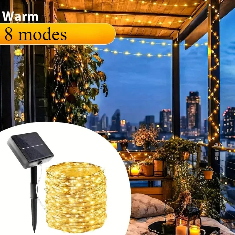 Solar Fairy String Lights – 8 Modes, IP65 Waterproof Copper Wire Solar String Lights HIP warm None 32M 300LED