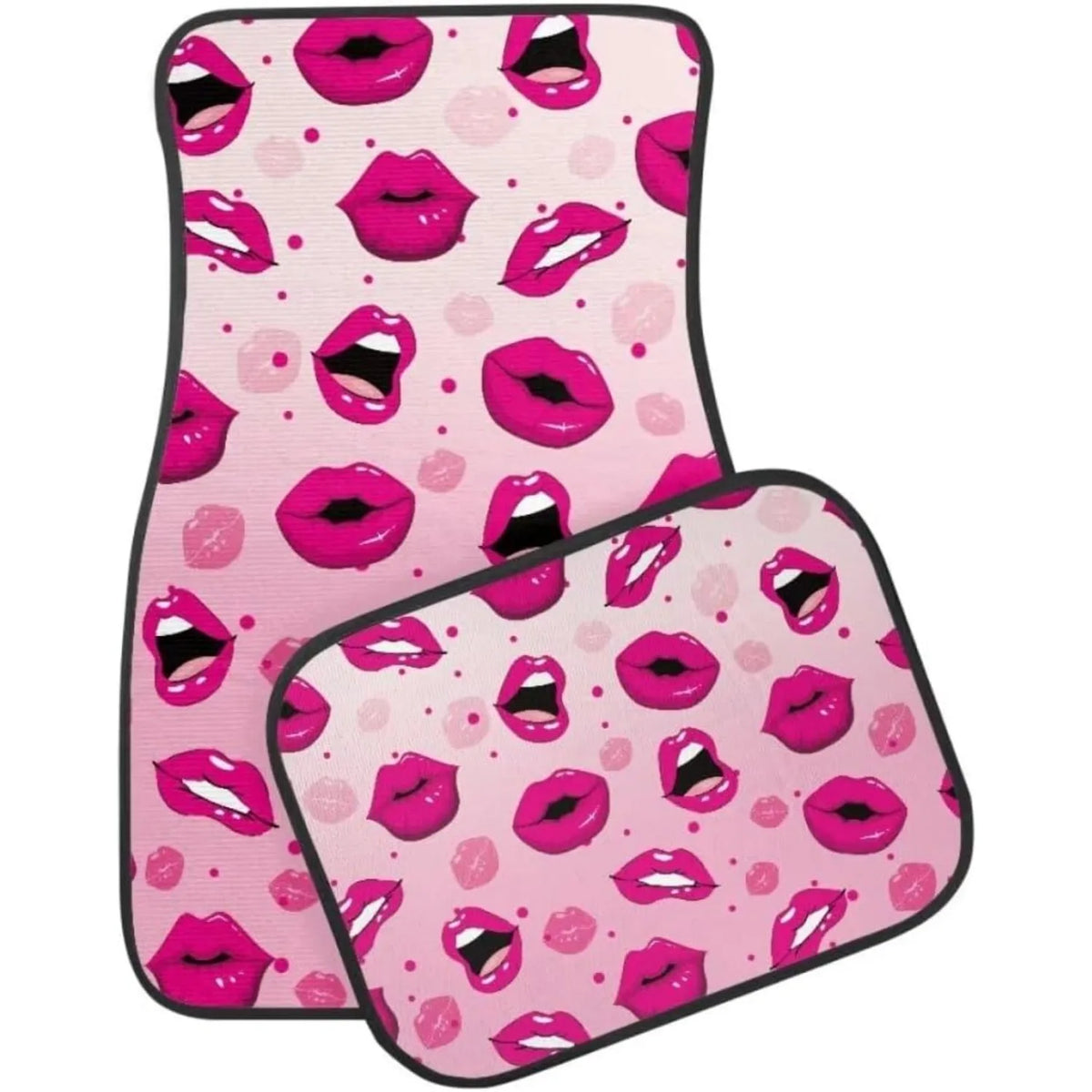 4-Piece Pink Lips Print Car Floor Mats – All Weather Set Automotive Floor Mats HIP