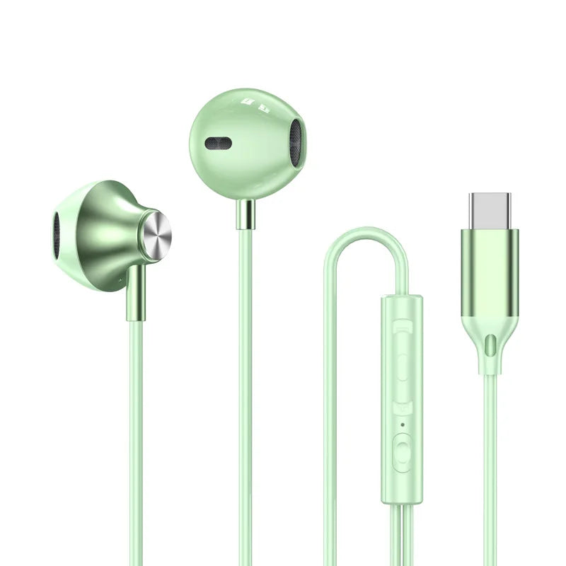 SEamopar USB-C Wired Earbuds – HiFi DAC & HD Mic Wired USB-C Earbuds HIP Green Type C