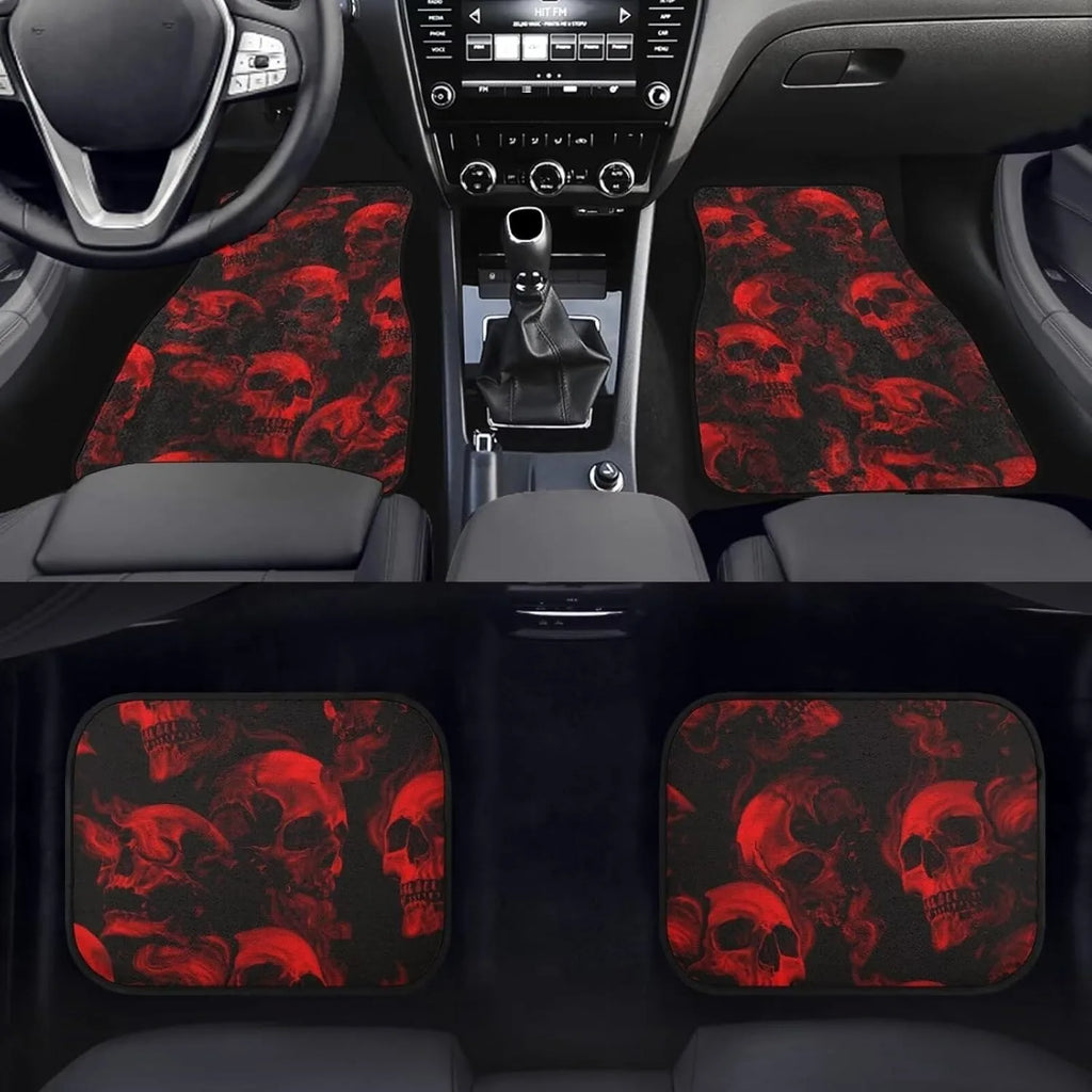 Red Gothic Skull Car Floor Mats Set of 4 – Universal Fit Car Floor Mats HIP