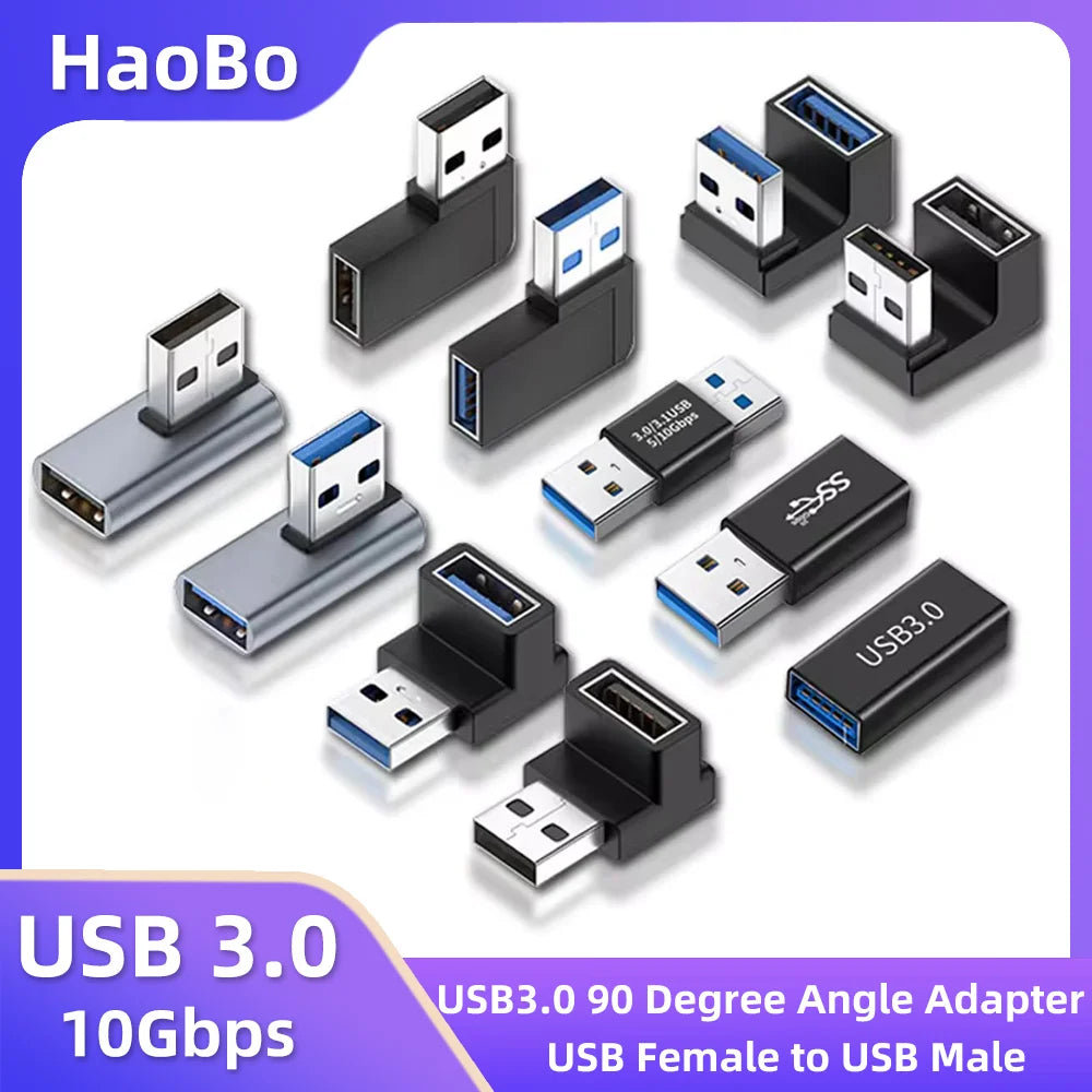 90° USB 3.0 Right Angle Adapter – Male to Female, 10Gbps USB Cable Adapter HIP
