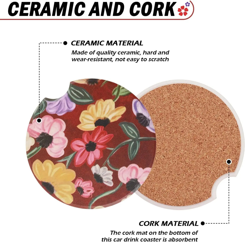2-Pack Absorbent Ceramic Car Cup Holder Coasters – Floral Car Cup Holder Coasters HIP