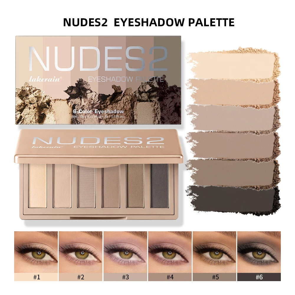 Lakerain 6 Color Eyeshadow Palette Matte Long-Lasting Waterproof Blendable Color High Pigment Nude Party Daily Stage Makeup HIP