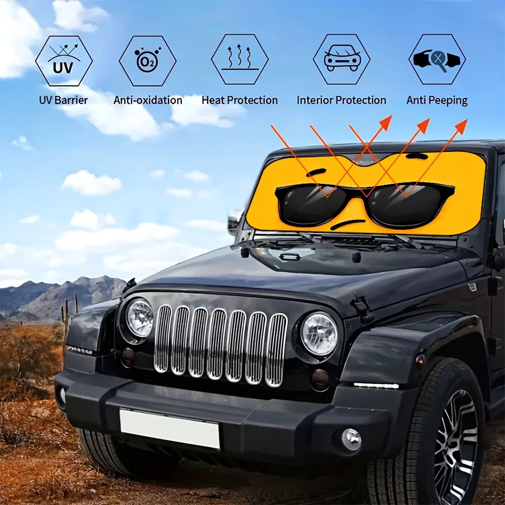 Cartoon Glasses Raised Eyebrow Car Windshield Sun Shade Car Windshield Shade HIP