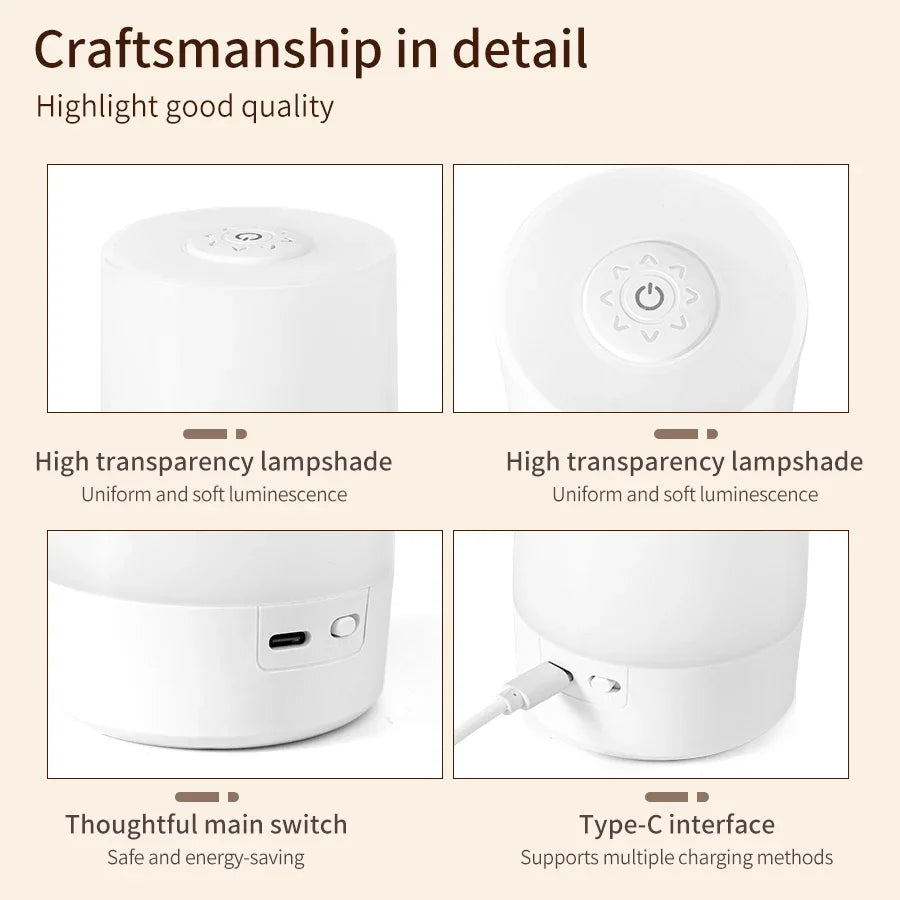 LED Touch Night Light USB Rechargeable Table Lamp With Remote Control Switch 3 Colors Dimmable Bedside Night Lamp Bedroom Decor HIP