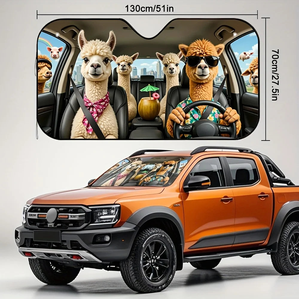Alpaca Road Trip Car Sunshade – Foldable, 4 Suction Cups Car Sunshade HIP