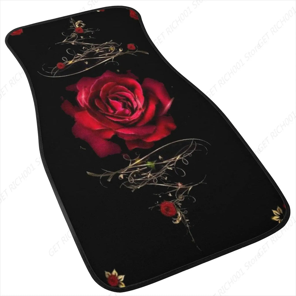 Red Rose Print Rubber Car Floor Mats – 4-Piece Anti-Slip Set Car Floor Mats HIP