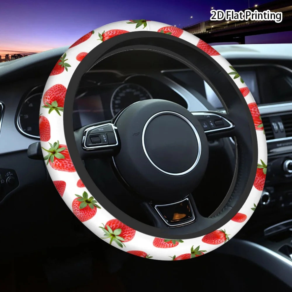 Strawberry 15" Steering Wheel Cover – No-Sew Polyester Steering Wheel Cover HIP