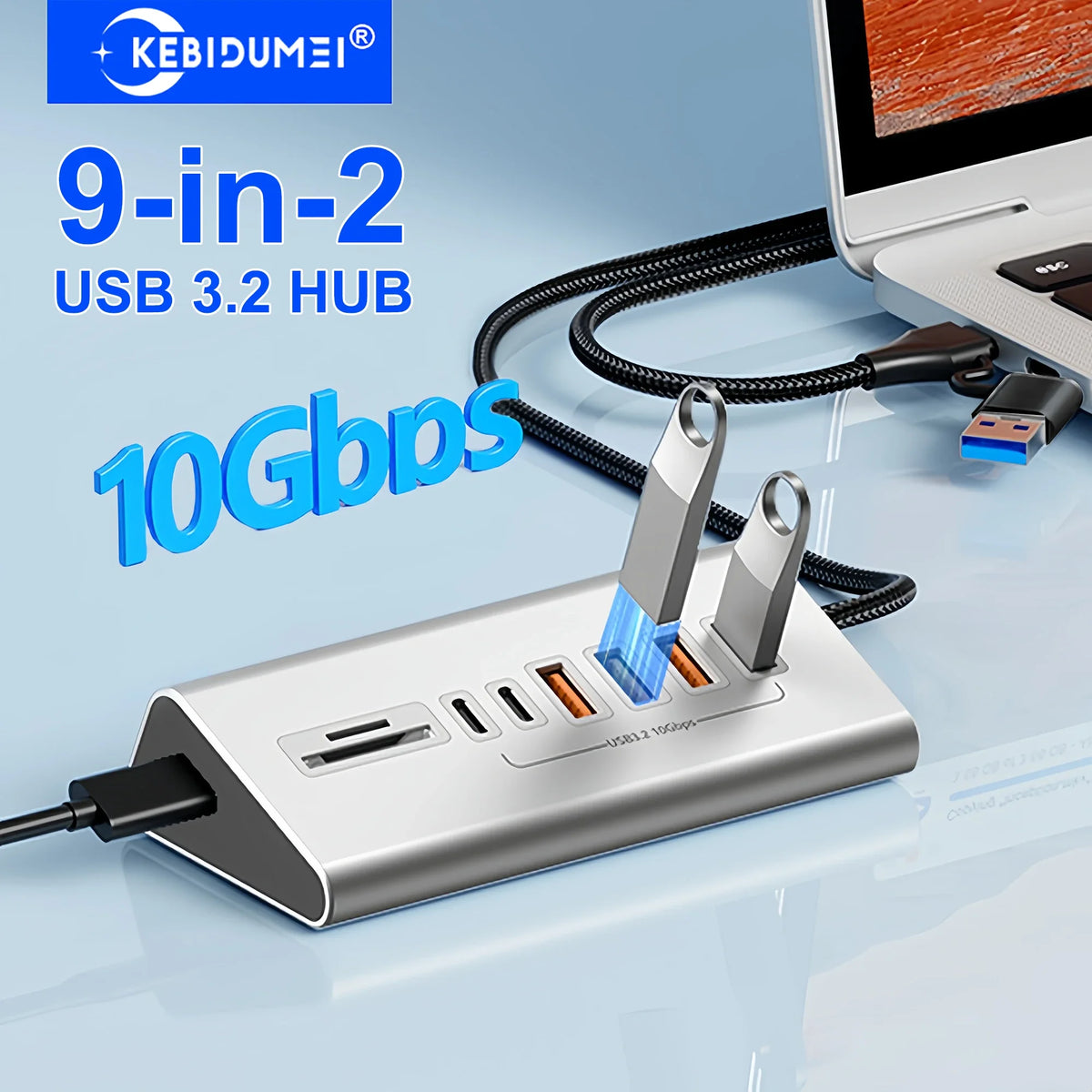 10Gbps USB 3.2 Hub 9-in-2 Docking Station & Card Reader USB Docking Station HIP
