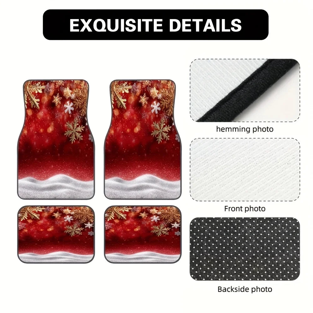 Set of 4 Christmas Snowy Red Car Floor Mats – Foldable Car Floor Mats HIP