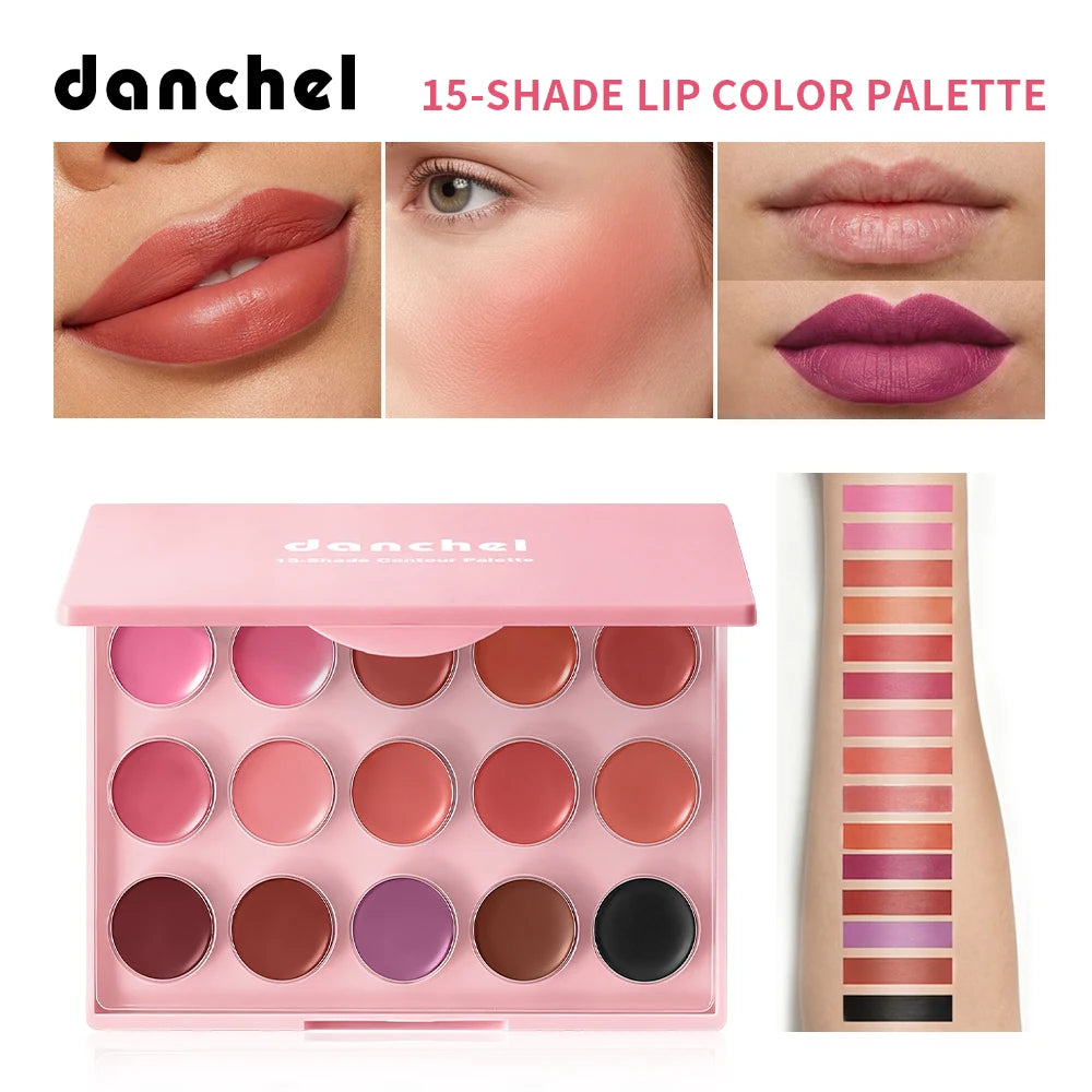 15 Colors Lipstick Palette Shimmer Lip Gloss Multi Use Lip Cheek Tint Waterproof Long Lasting Travel Friendly Women Gift Daily HIP