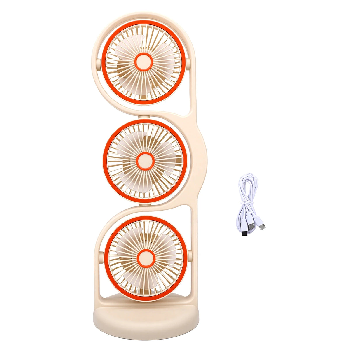 3 Head Fan Desk Fan Desk Fan USB Rechargeable Portable 3 Head Fan with Multiple Speed Settings Light for Study Work Outdoor HIP YELLOW USB Type-C