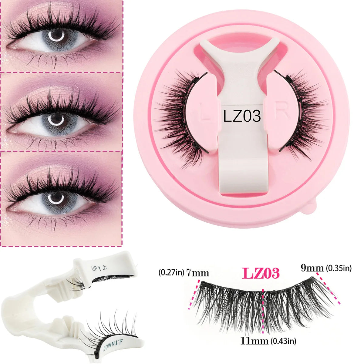 Lanjinglin 1 Pair Reusable Magnetic Eyelashes 3D Natural Mink Lashes No Glue Needed False Eyelashes and Magnetic Tweezers Set HIP LZ03