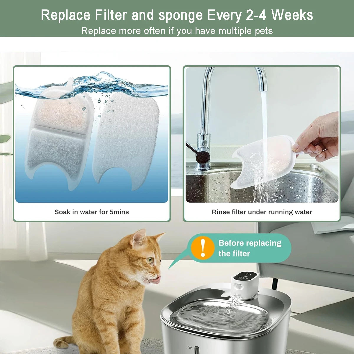 Replacement Filters +Sponges Replacement Pet Water Fountain Filter for 4L Wilreless Stainless Steel Cat Drinking Water Dispenser HIP