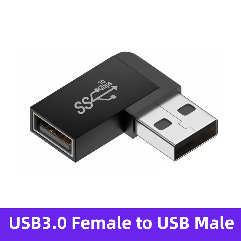 90° USB 3.0 Right Angle Adapter – Male to Female, 10Gbps USB Cable Adapter HIP AM to AG CW FM 1 PCS