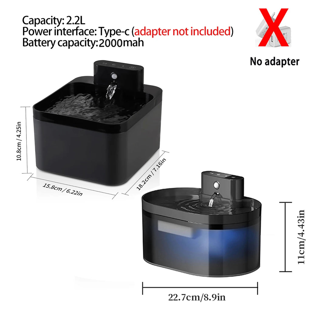 2.2L Wireless Automatic Cat Water Fountain Battery Powered Quiet Pet Dispenser with Motion Sensor 3/7 Filters HIP