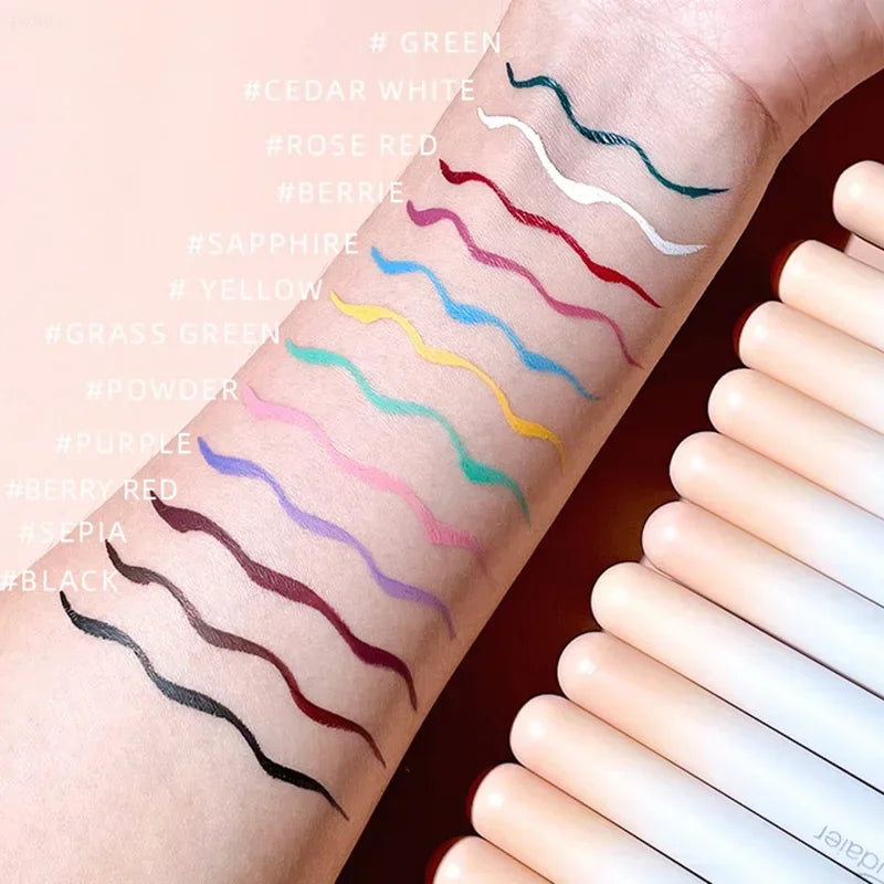 Colorful Eyeliner Pen Eyes Makeup White Pink Waterproof Liquid Color Eye Liner Pencil Matte Purple Pen 12 Color Make Up Cosmetic HIP