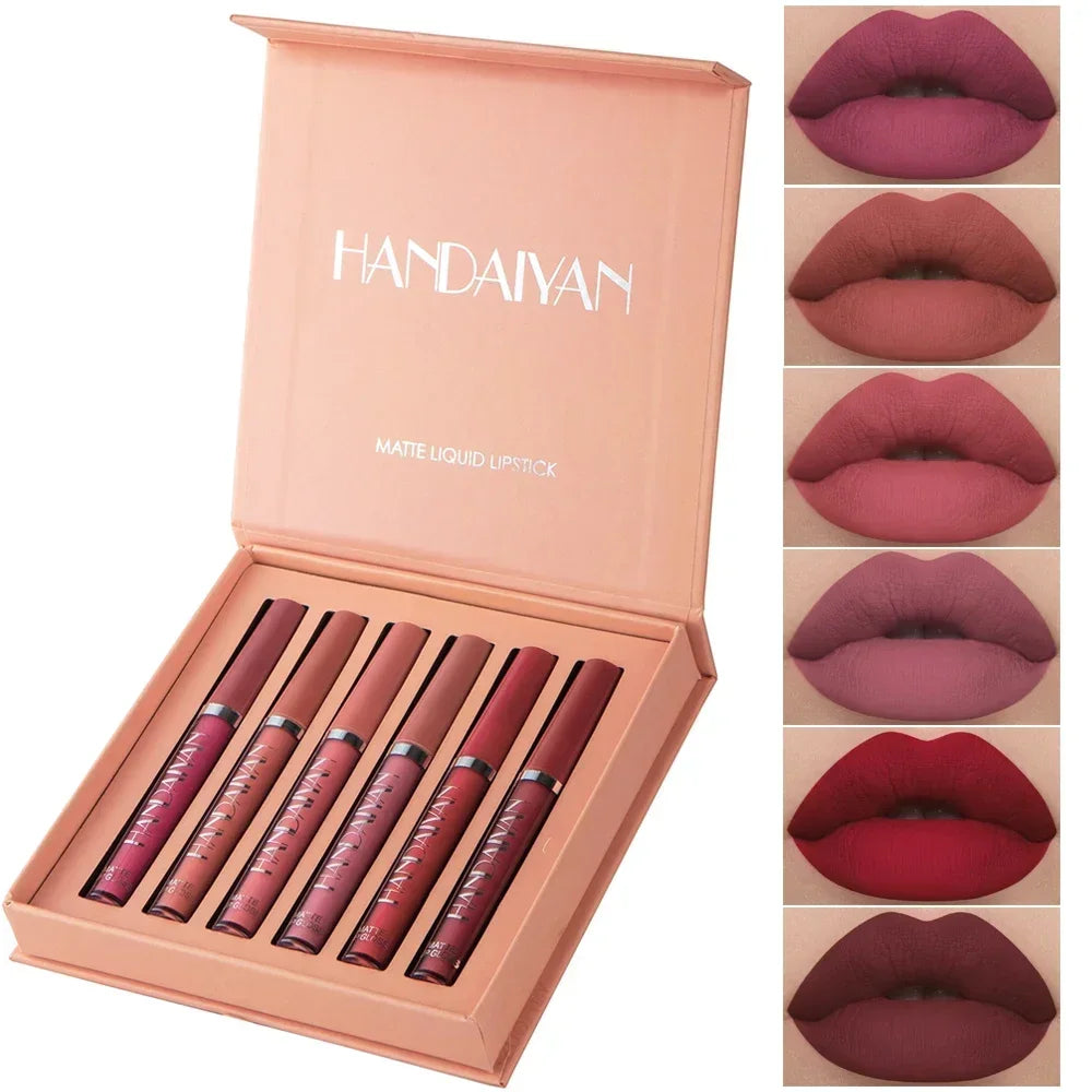HANDAIYAN Gift 6PC/Set Matte Velvet Lip Gloss Waterproof Long-lasting Liquid Lipstick Cosmetic Beauty Keep 24 Hours Makeup HIP