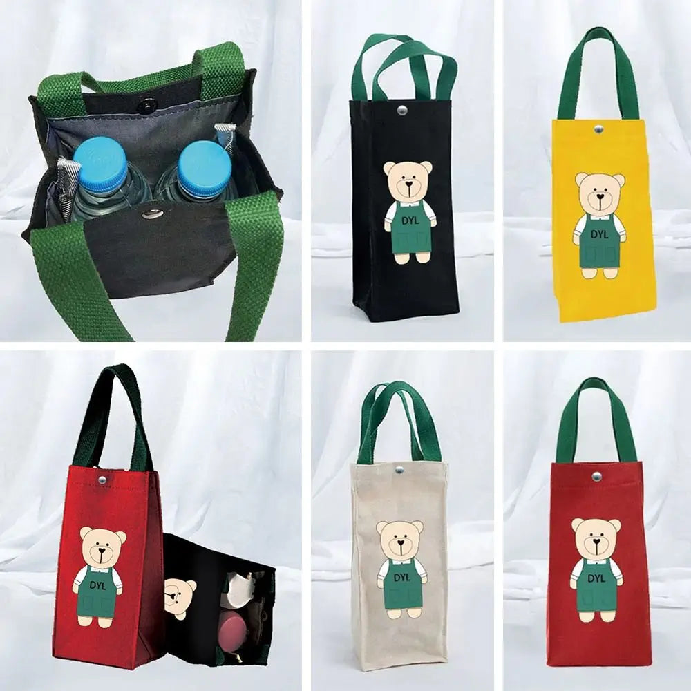Cute Bear Canvas Water Bottle Bag – Insulated Cup Carrier Water Bottle Carrier HIP