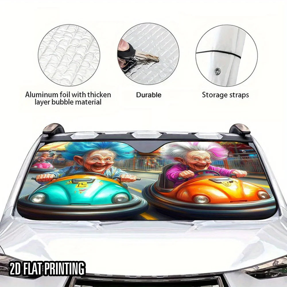 Foldable 2D Colorful Print Car Sunshade with 4 Suction Cups Car Windshield Sunshade HIP