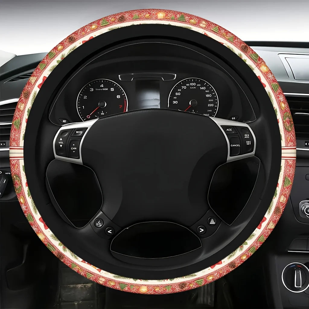 Christmas Pine Branch Berries Car Steering Wheel Cover Steering Wheel Cover HIP