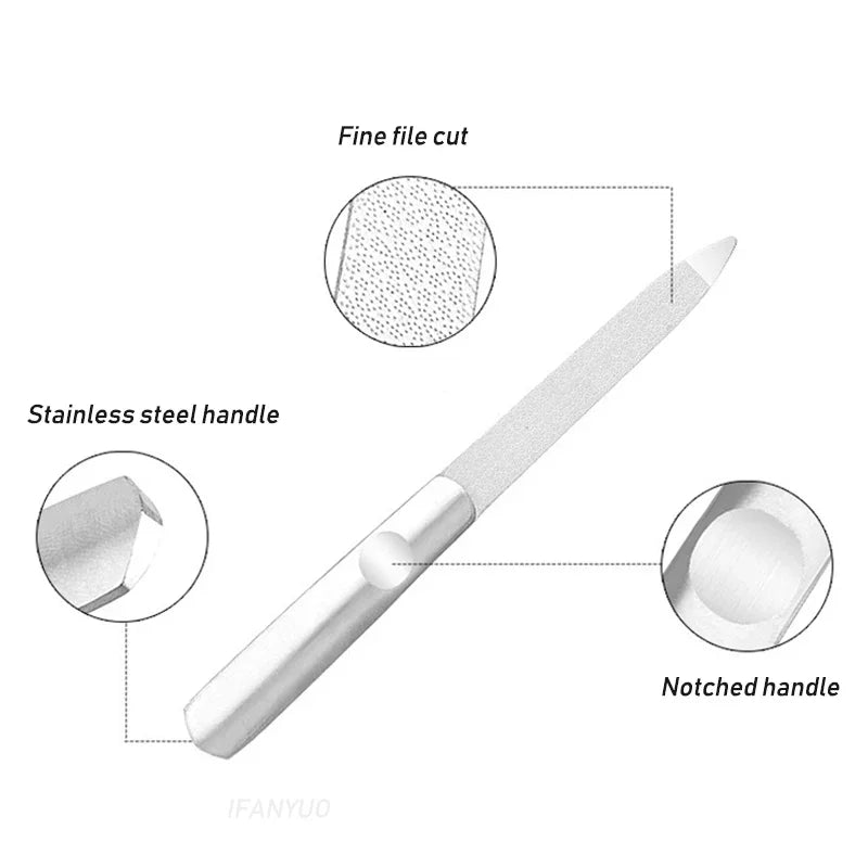 Stainless Steel Nail File Manicure Steel Push Double Side Scrub Cuticle Cutter Hangnail Fork Remove Nail Polish Salon Care Tools HIP