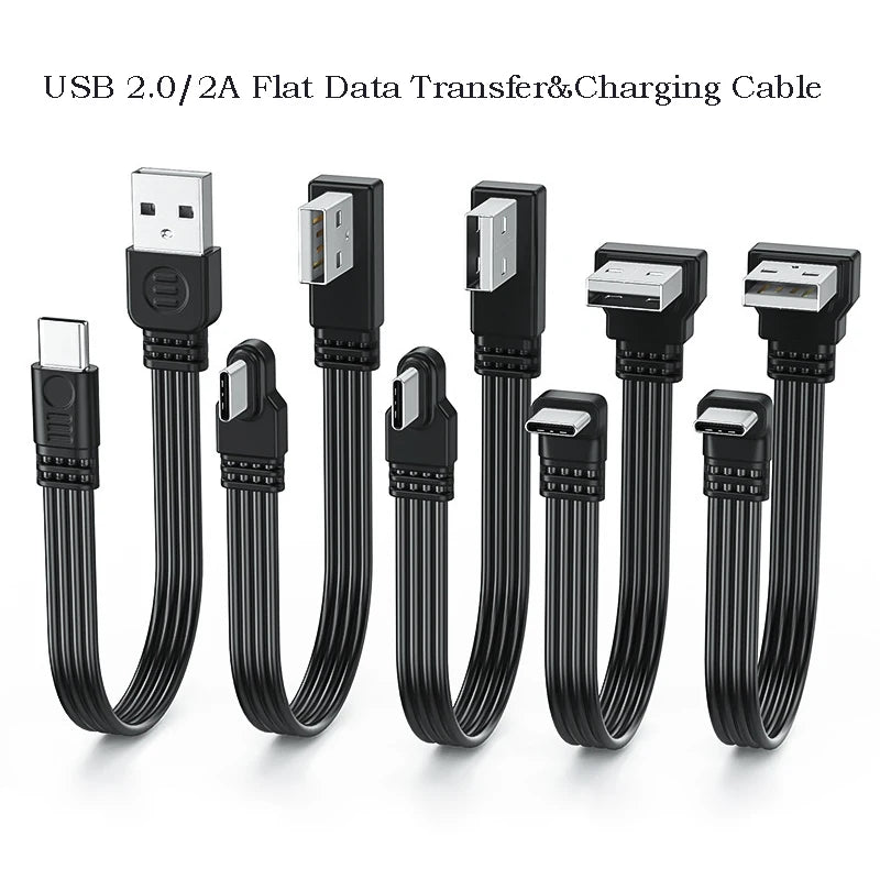 USB-A to USB-C Angled Flat Cable – 2A Charging & Data Sync USB-C Angled Cable HIP