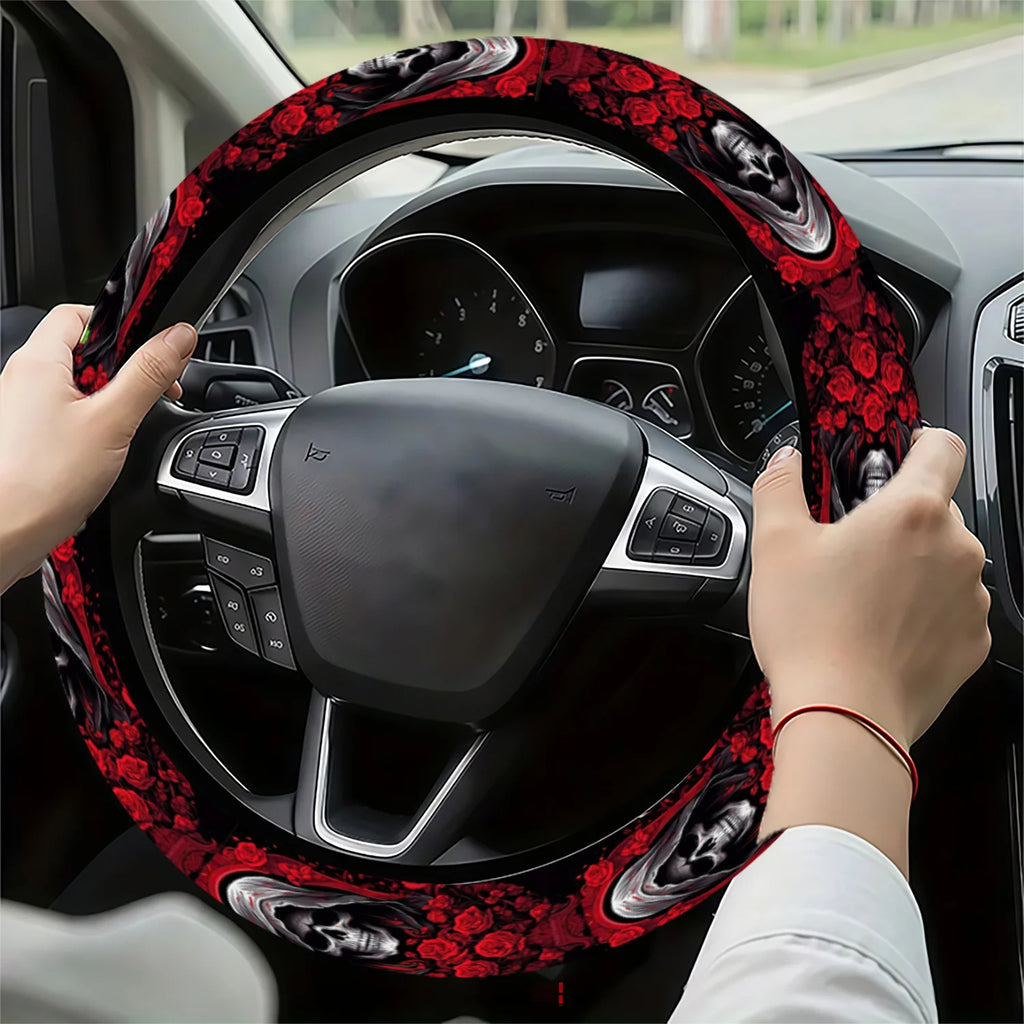 Skull & Rose Steering Wheel Cover | Gothic Universal Fit Steering Wheel Cover HIP