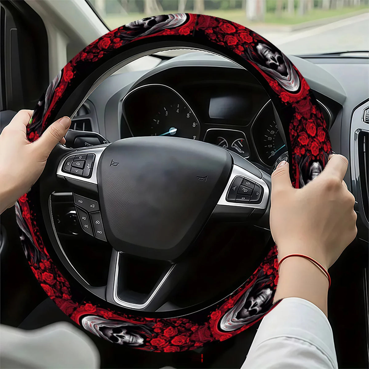 Skull & Rose Steering Wheel Cover | Gothic Universal Fit Steering Wheel Cover HIP