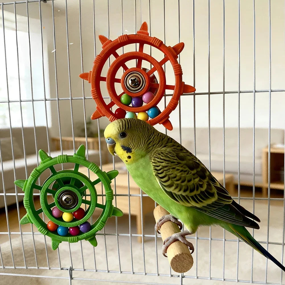Rudder Shaped Colored Parrot Rotating Drum Toy Anti Bite Pet Bird Interactive Rotating Wheel Birdcage Toy Pet Bird Supplies HIP