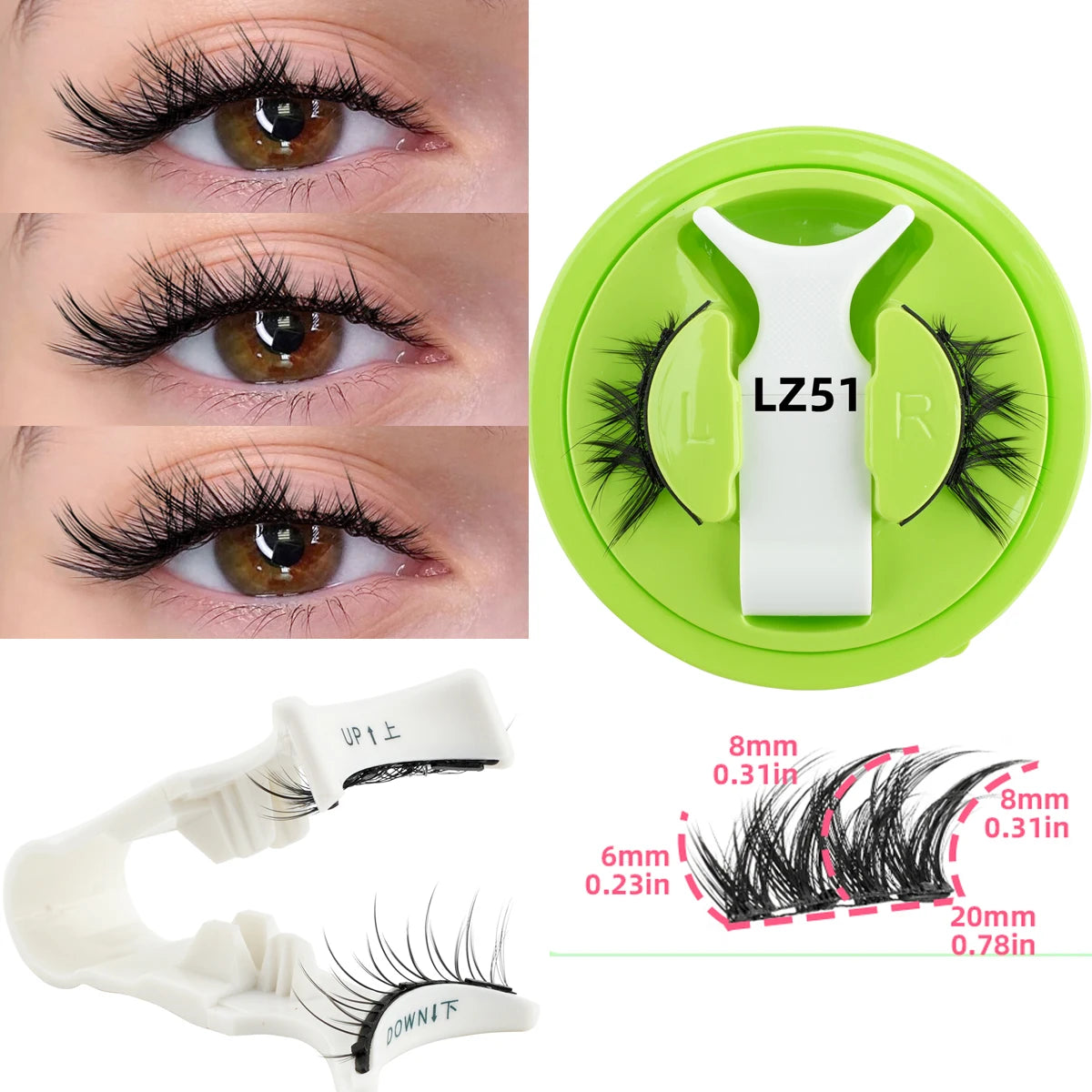 Magnetic Eyelashes 1 Pair Reusable 3D Glue-free Waterproof False Eyelashes Natural False Eyelashes and Magnetic Tweezers Set HIP LZ51
