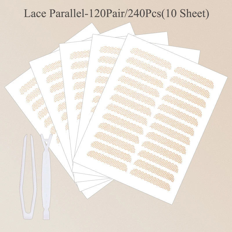 480PCS Invisible Double Eyelid Tape Self-Adhesive Gauze Slim/Wide Waterproof Fiber Stickers for eyelid with free Tools Cosmetics HIP 09Parallel 240Pcs
