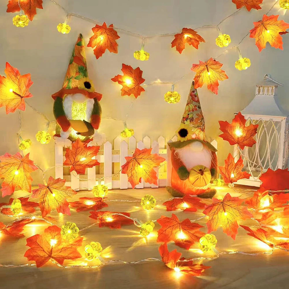 10/20LED Artificial Autumn Maple Leaves Garland Led Fairy Lights for Christmas Decoration Thanksgiving Party DIY Decor Halloween HIP