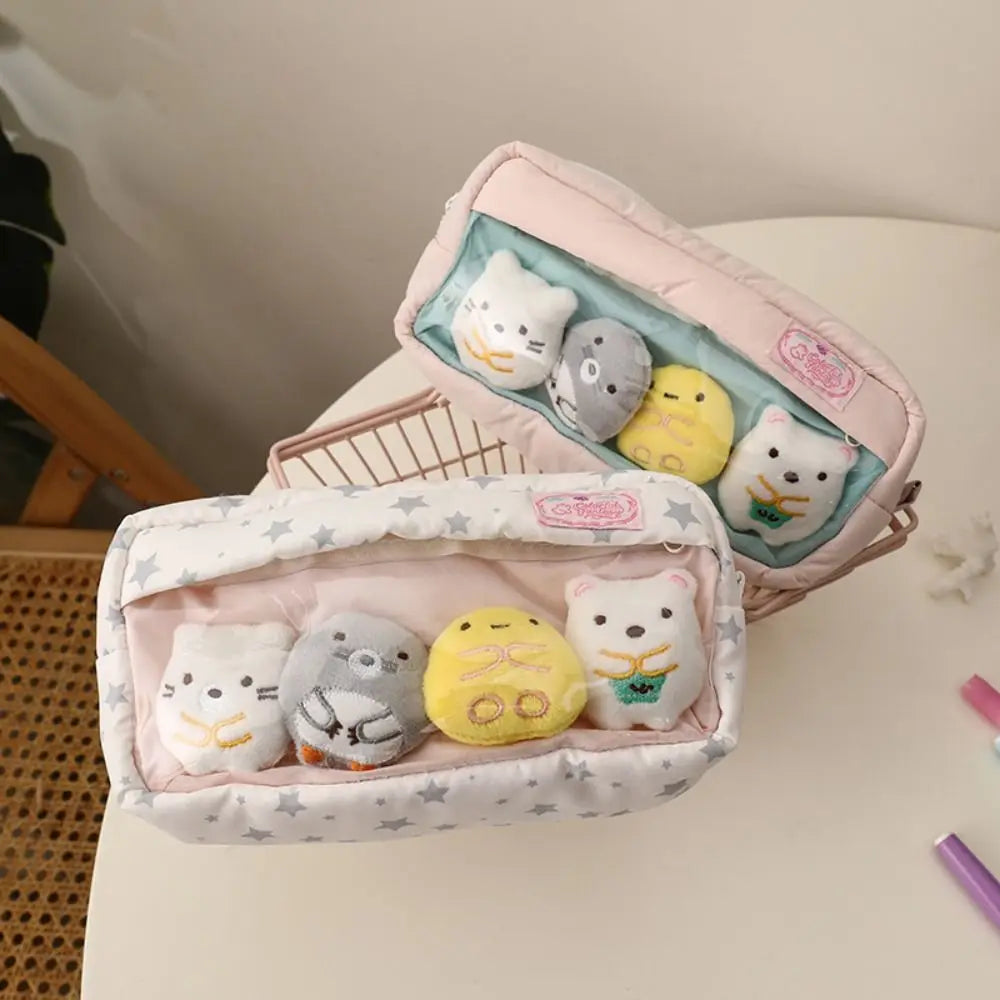 Large Capacity Star Pattern Pencil Case with Plush Dolls Pencil Case HIP