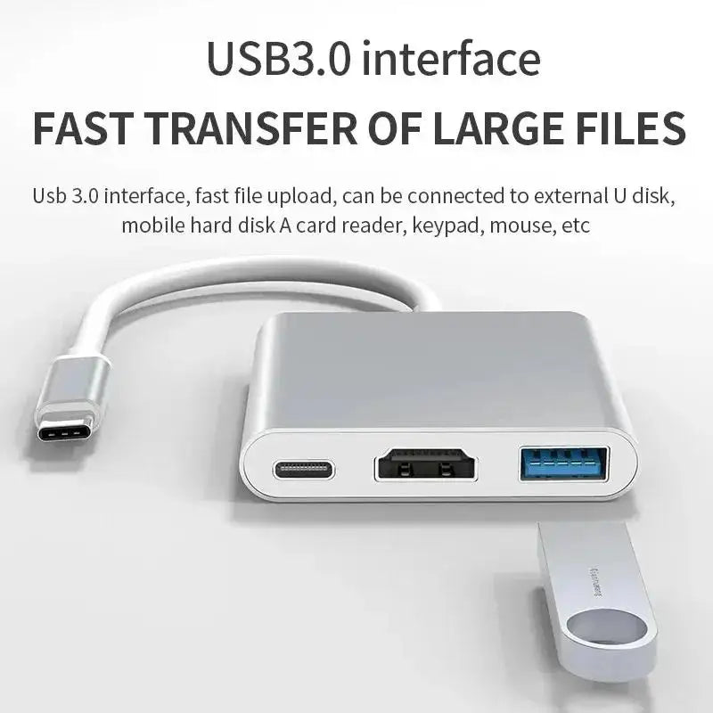USB-C 3-in-1 Adapter – HDMI 4K, USB 3.0 & USB-C Charging USB-C Multiport Adapter HIP