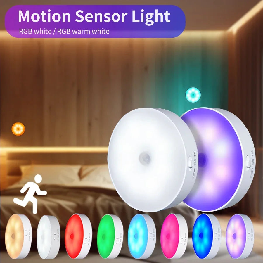Rechargeable RGB Night Lamp Motion Sensor LED Night Light For Kitchen Closet Staircase Wardrobe Backlight Wireless Cabinet Light HIP
