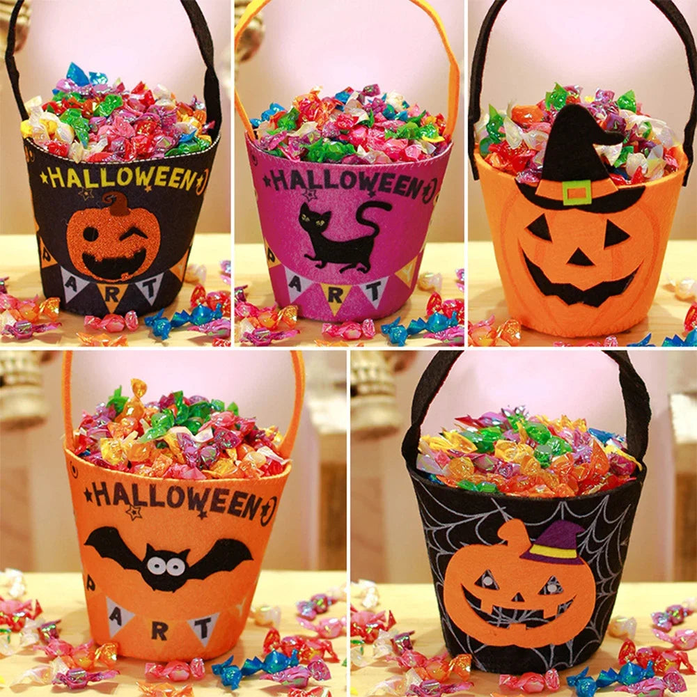 Halloween Themed Candy Bucket Bag with Handle Large Capacity Portable Pumpkin Candy Bucket Halloween Party Decor Supplies HIP