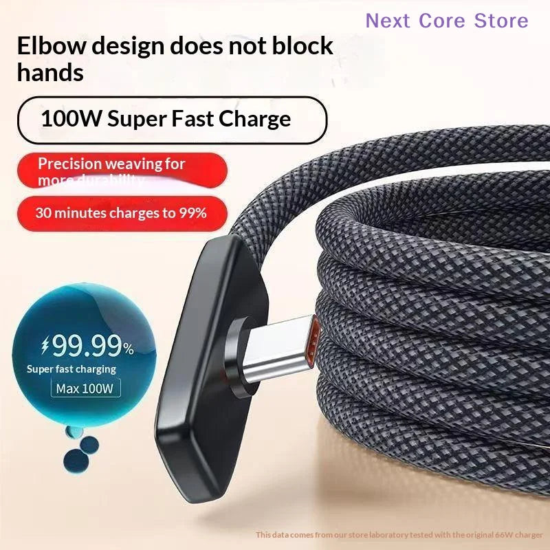 100W USB-C Fast Charging Cable – 90° Elbow Nylon Braided USB-C Charging Cable HIP