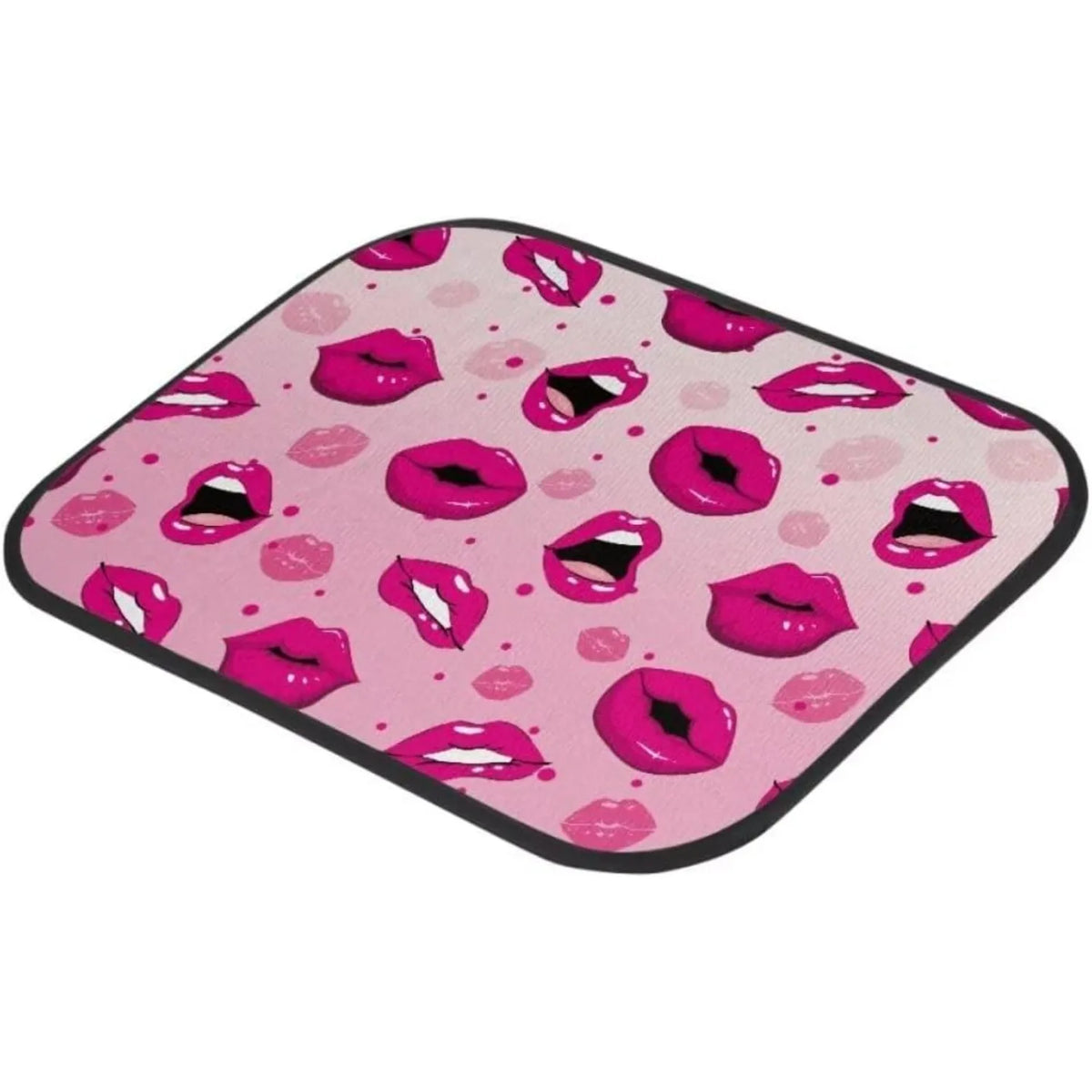 4-Piece Pink Lips Print Car Floor Mats – All Weather Set Automotive Floor Mats HIP