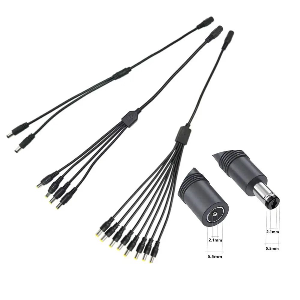 DC Power Splitter Cable 5.5x2.1mm – 1 to 2, 4 or 8 Output DC Power Splitter Cable HIP