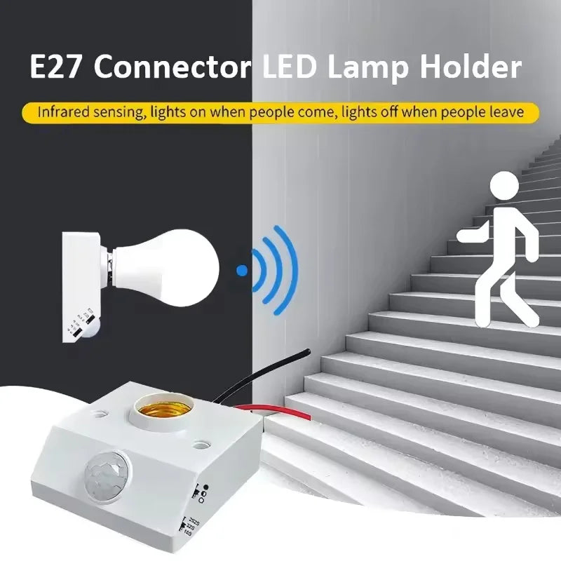 PIR Motion Sensor E27 Bulb Socket Adapter 100W 110–240V Motion Sensor Socket HIP