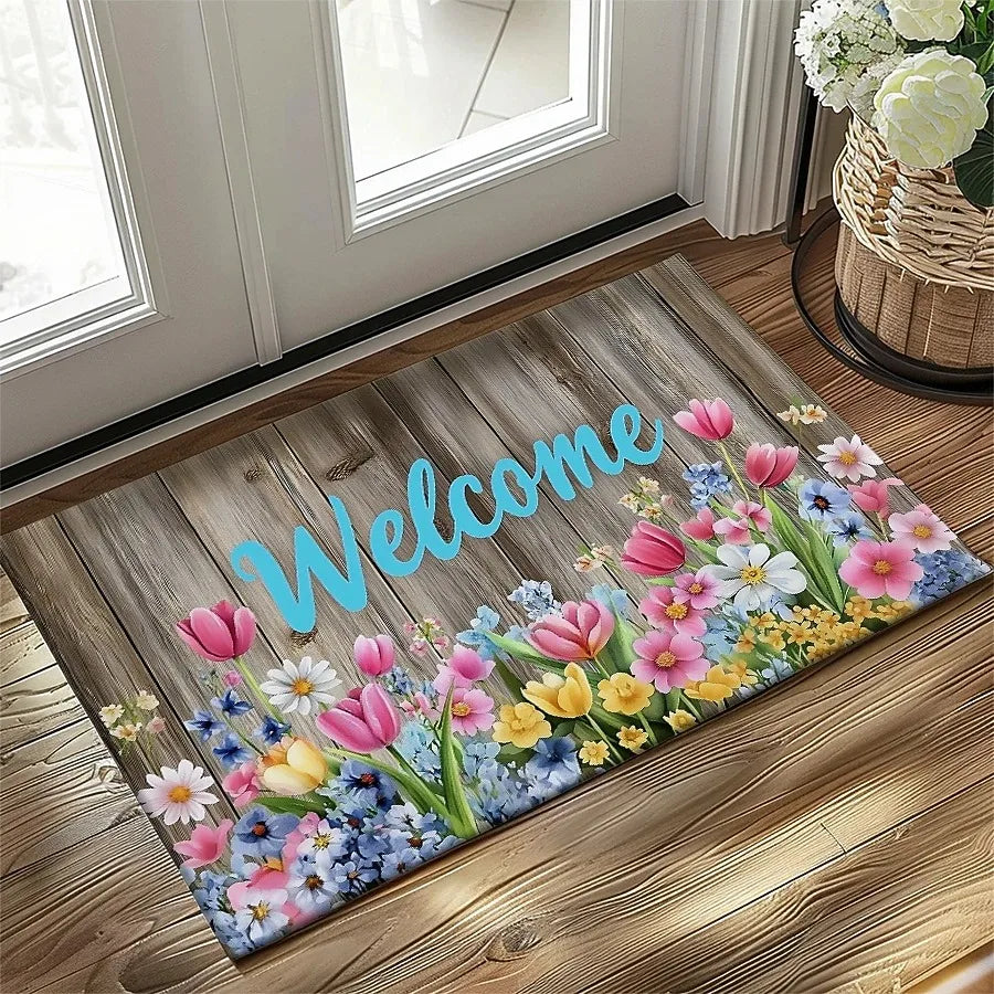 Floral Non-Slip Kitchen & Entryway Mat – Indoor Outdoor Rug Floral Floor Mat HIP 1 40x60cm-Felt