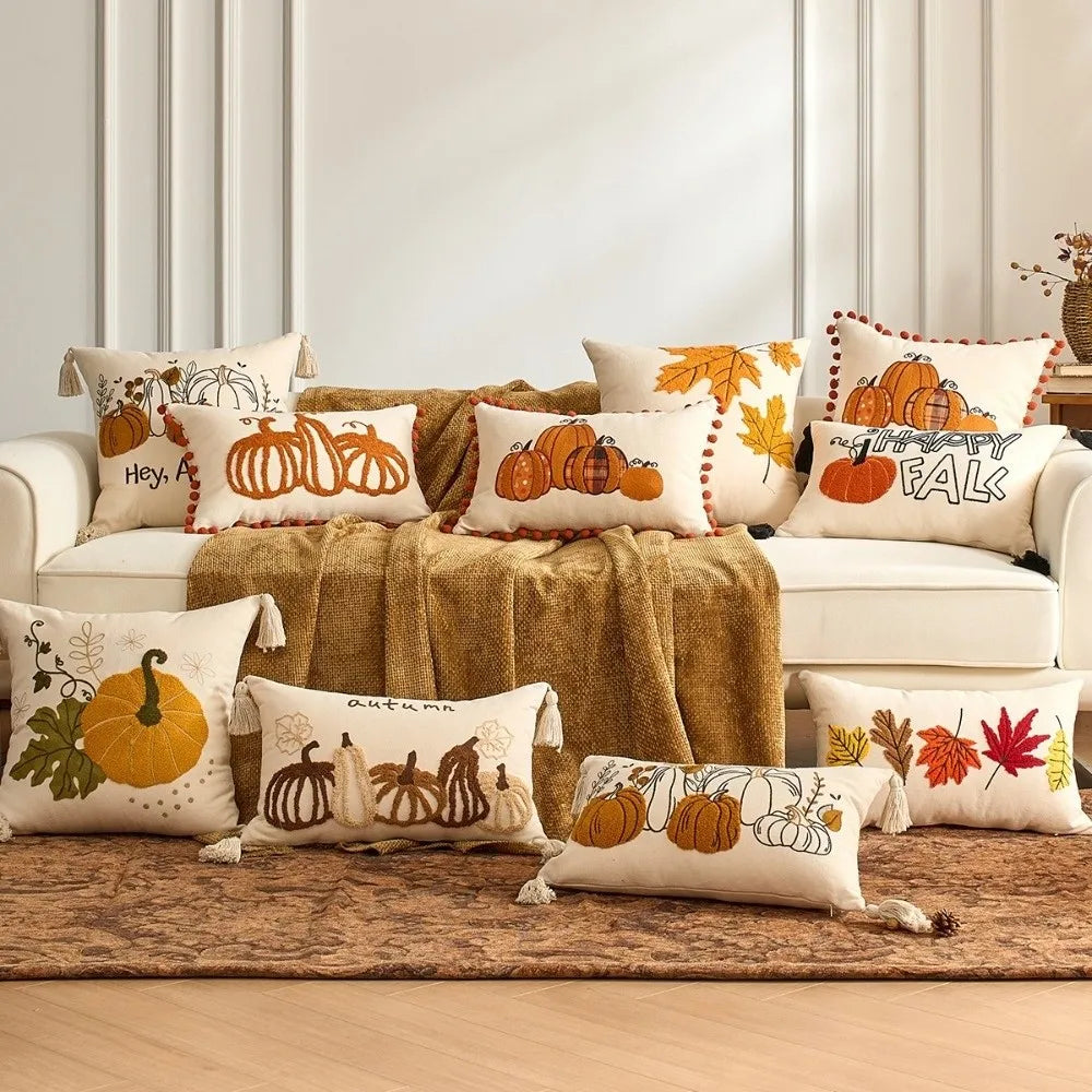 Pumpkin Tufted Throw Pillow Cover – Autumn Fall Decor Throw Pillow Cover HIP